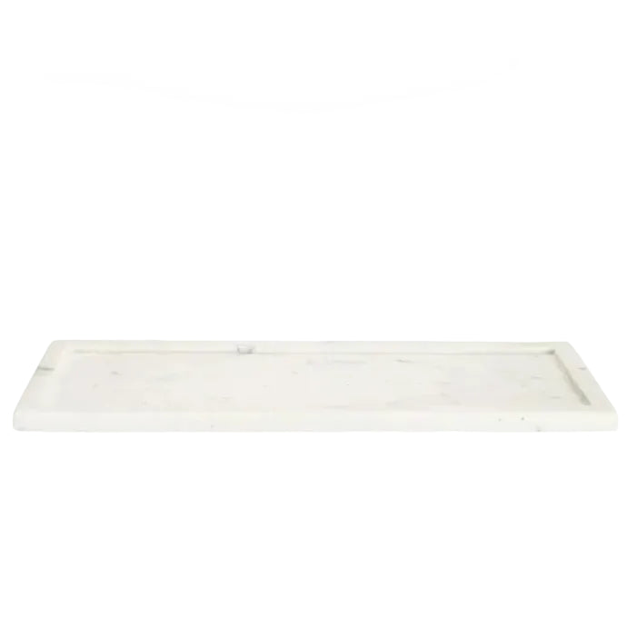 A rectangular white marble tray with a raised rim, shown against a plain white background.