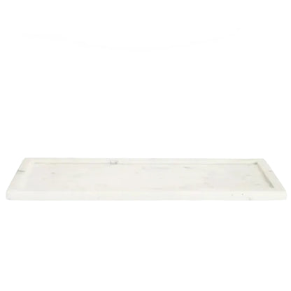 A rectangular white marble tray with a raised rim, shown against a plain white background.