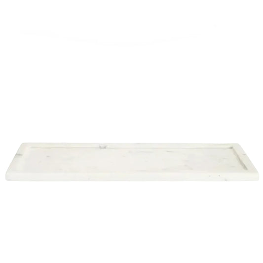 A rectangular white marble tray with a raised rim, shown against a plain white background.