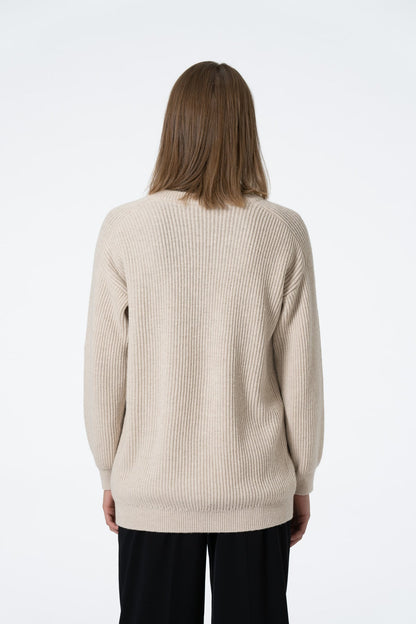 Dinadi Merino Rib Cardigan in White Almond Fall 23/24