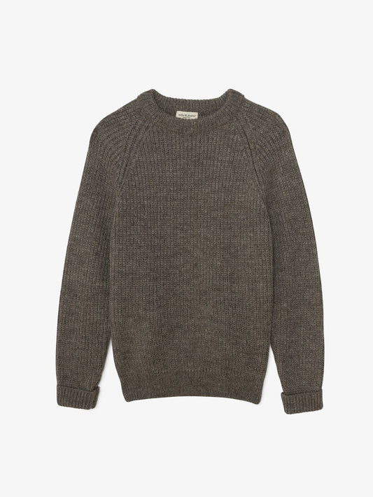 MIlo & Dexter - FW24 - Hand Knit Wool Classic Sweater in Fisherman Grey - on display front 1 