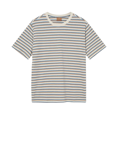 Diaz Stripe O-Neck Short Sleeve Tee in Ecru