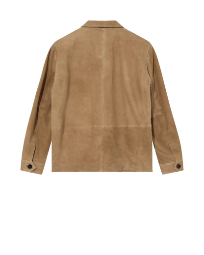 MOS MOSH Gallery Conor Toasted Coconut Suede Jacket – shop men's jackets in Canada front lay of back 