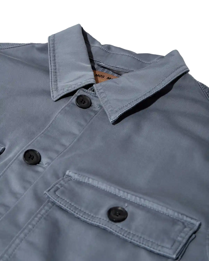 Mos Mosh Gallery Matteo Soft Overshirt in Flint Stone – detail view – available at Textile Apparel Kelowna