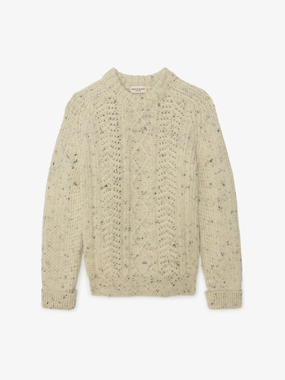 Milo & Dexter - FW24 - Hand Knit Wool Classic Sweater in Natural Peppered - on display front 1 