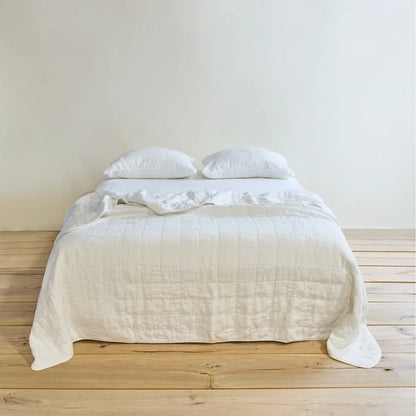 Simple Linen Quilted Throw | White