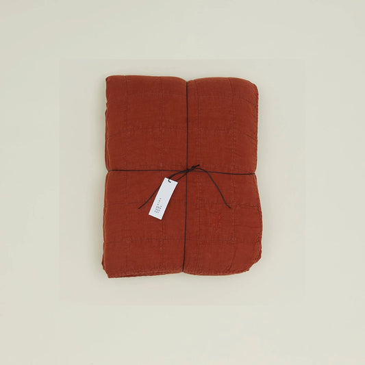 Simple Linen Quilted Throw | Queen | Rust
