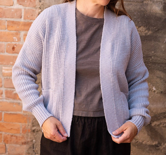 Ss24 - It is Well L.A - Easy Cardigan in Heather Blue - on model front 1