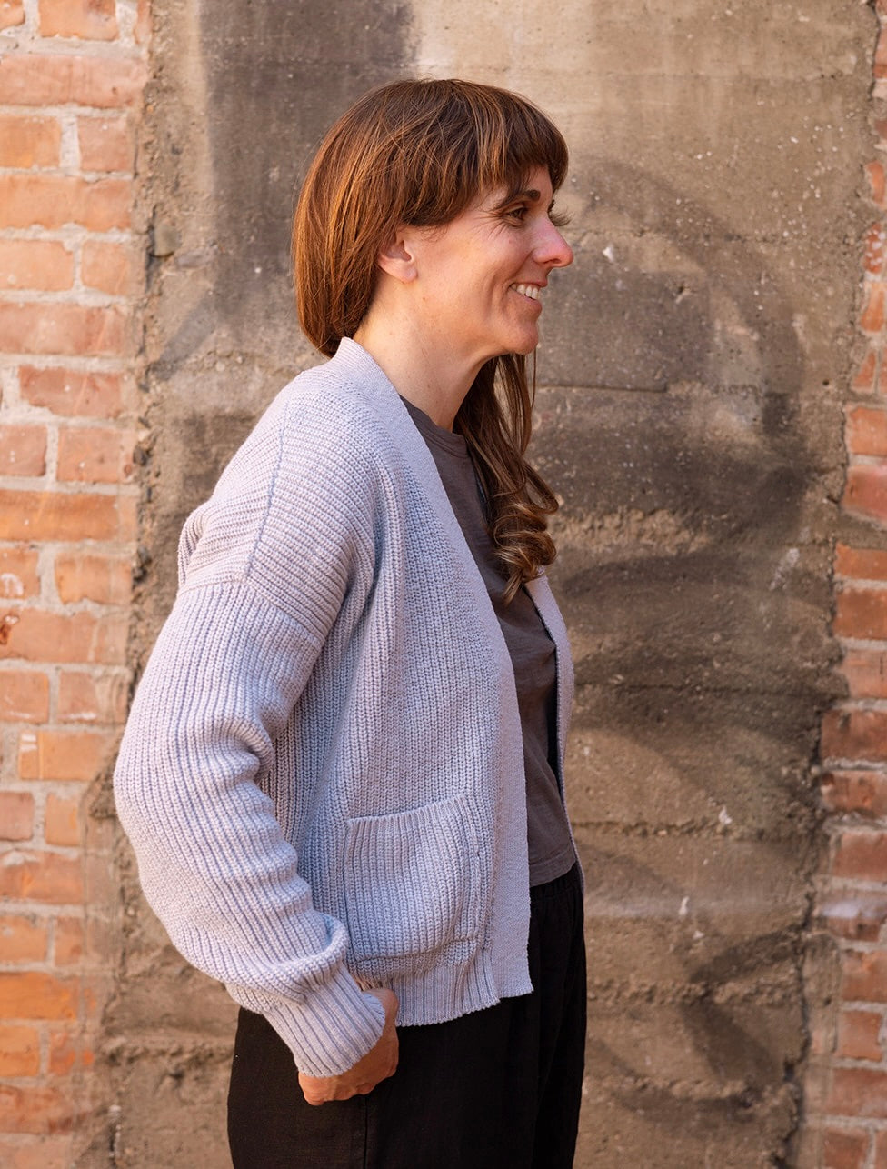 Ss24 - It is Well L.A - Easy Cardigan in Heather Blue - on model  side 2