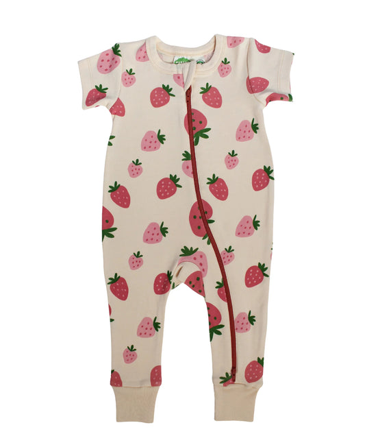 SS25 - 2Way Zip | S/S Romper in Strawberries - Parade Organic 