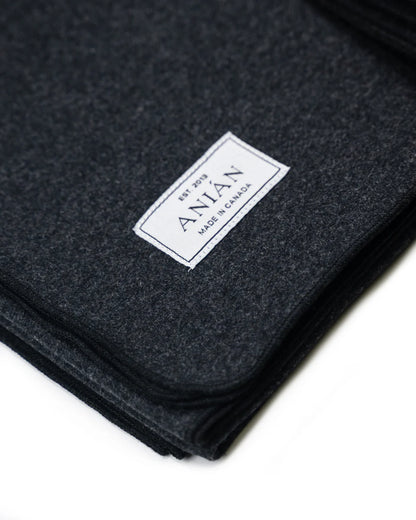 SS25 - Anián - The Melton Wool Blanket in Charcoal - front close up 2 