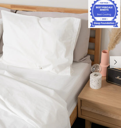 SS25 - Homebird - Cool & Crisp Percale Fitted Sheet Set | White | Queen - on bed 1 