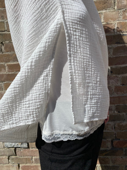 SS25 - It is Well L.A - Gauze Poncho in Salt - details side 6