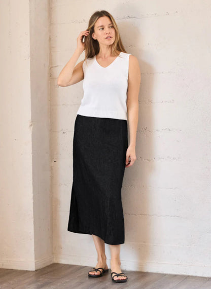 SS25 - It is Welll L.A - Linen Slit Skirt in Black - front 1 