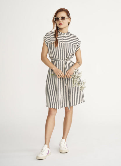 SS25 - Jennifer Glasgow - Wren Dress in Black Stripe - front 1 
