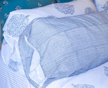 SS25 - Kerry Cassil - Hand Block Printed Cotton Pillowcase Set | Indigo Stripe - 1 