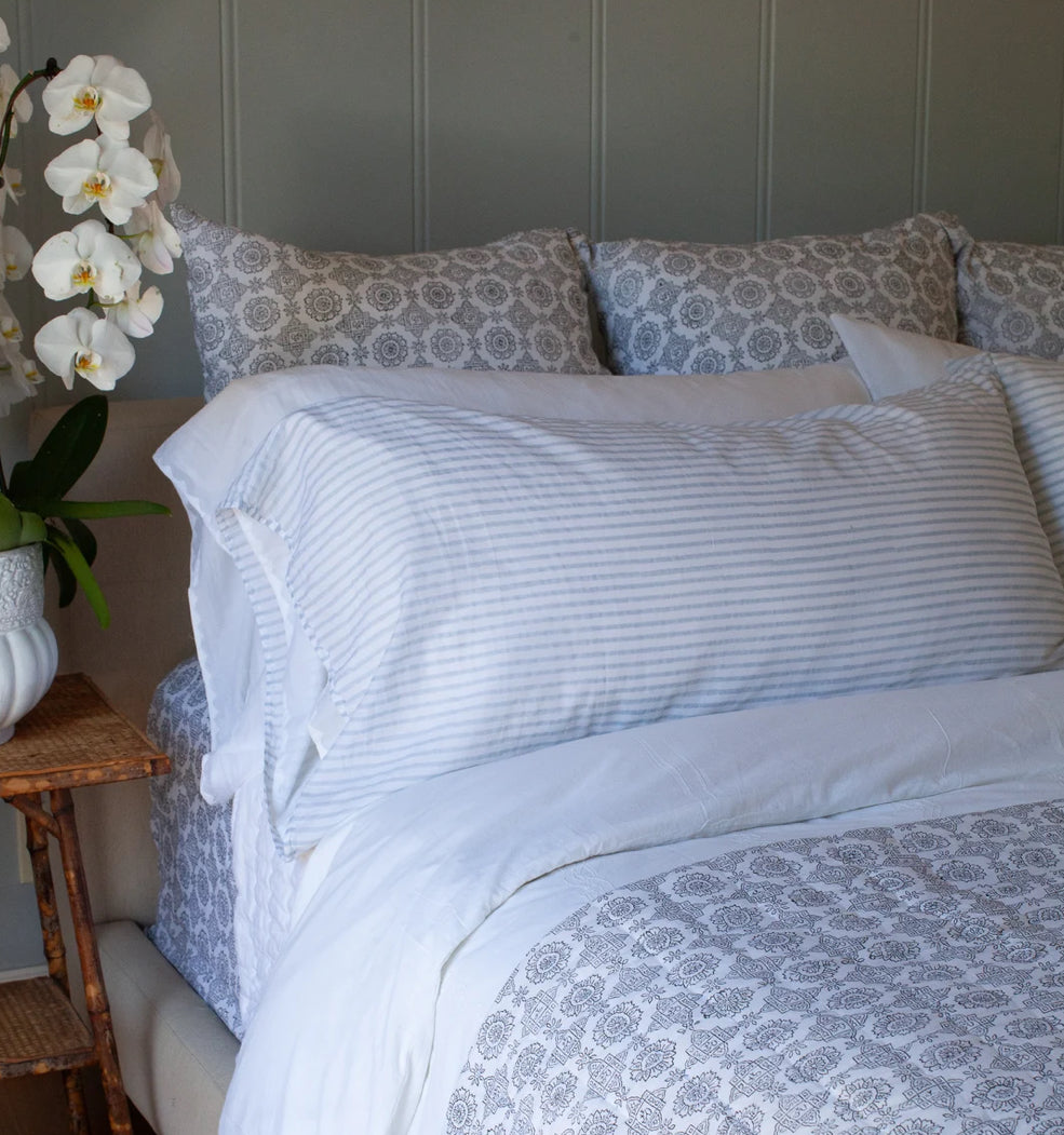 SS25 - Kerry Cassil - Hand Block Printed Cotton Pillowcase Set | Light Blue Stripe - 3