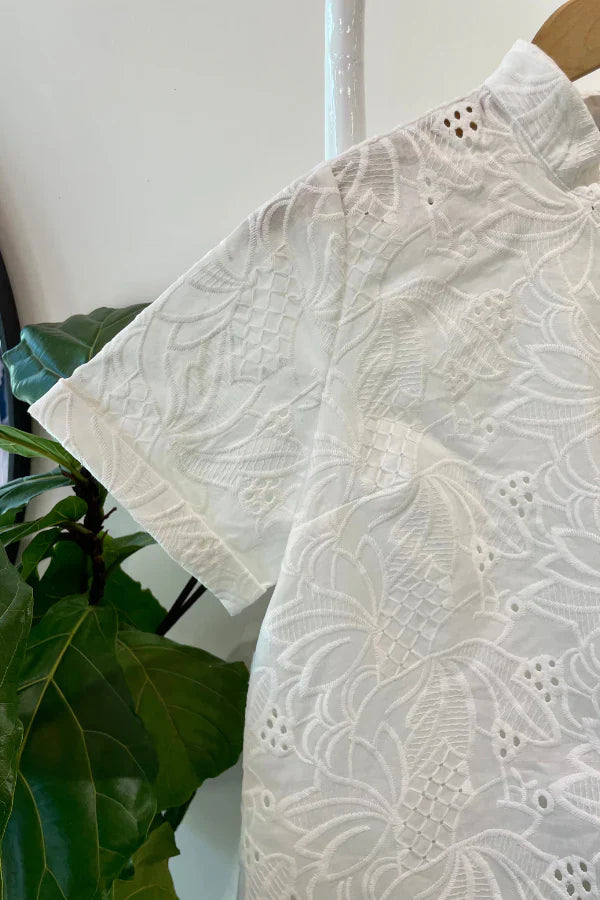SS25 - Marigold Montreal - Nicky Top in White Embroidery - close up 2 
