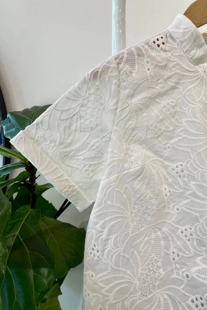 SS25 - Marigold Montreal - Nicky Top in White Embroidery - close up 2 