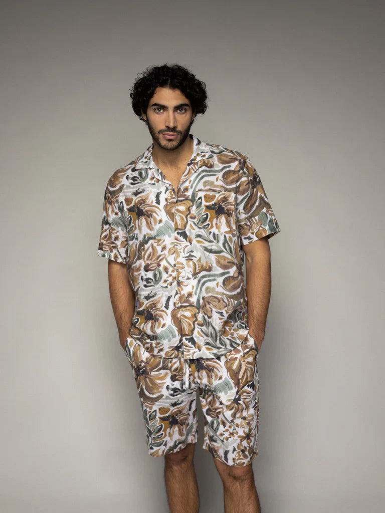 SS25 - Mosh Mosh - MMGBabel Sun Linen Shirt - Forest Green - full front 2 