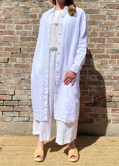 SS25 - Penn & Ink - Shirt Dress in White Linen - front 1