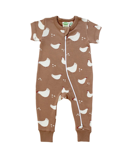 SS25 - Signature 2Way Zip | S/S Romper | Chickens - Parade Organic 