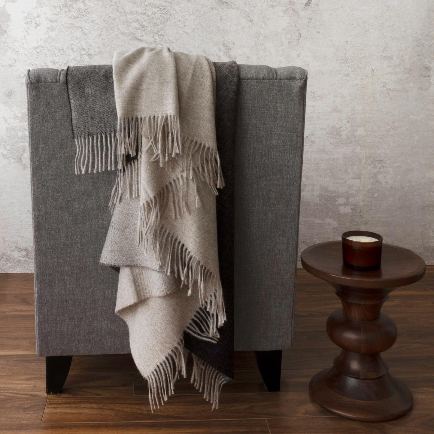 St Geneve Aria Throw in Crimini, draped over chair