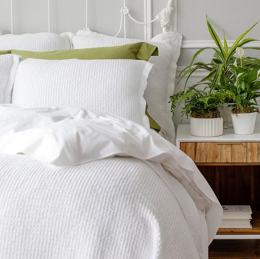 SS25 - St Genève - Michelle Throw | White - on bed 2