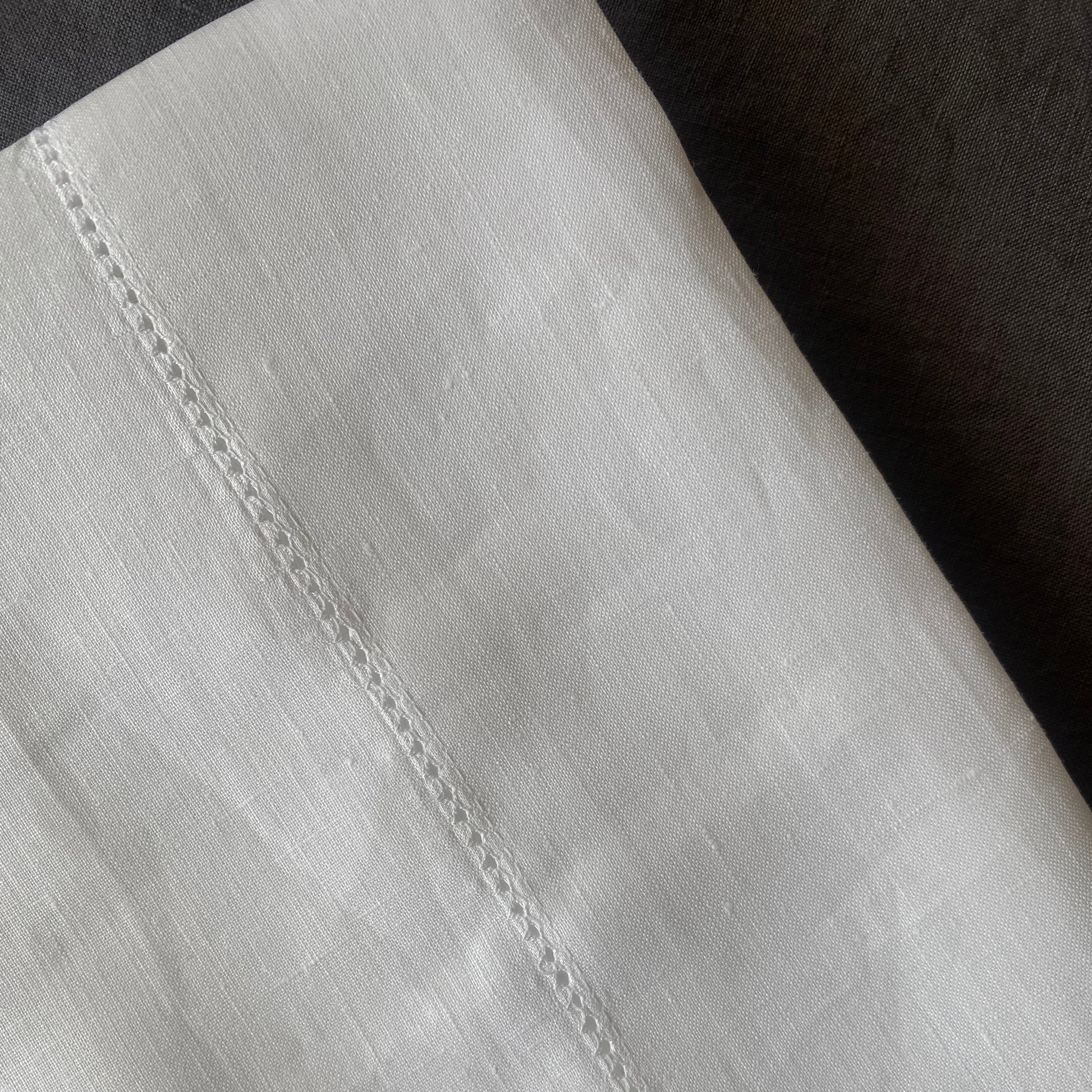 St Genève - Linen Premier Flat Sheet | White | King - close up details 2 