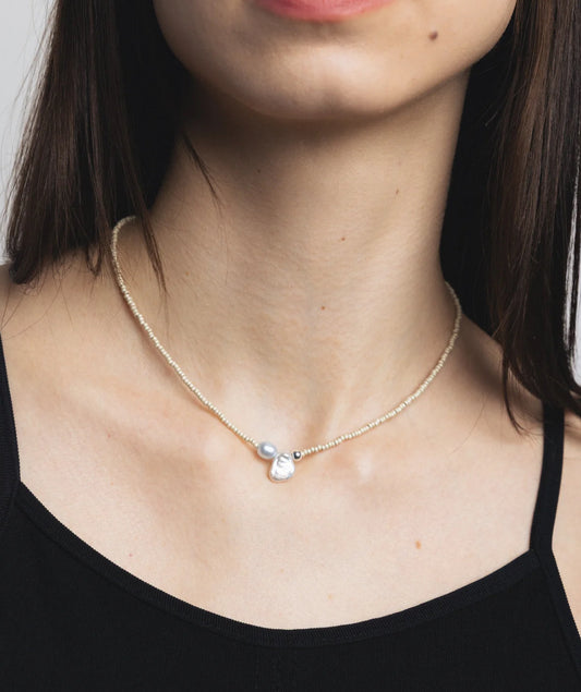 SS25 - Wolf Circus - Addison Necklace | Cream with Pearl - on model 1 