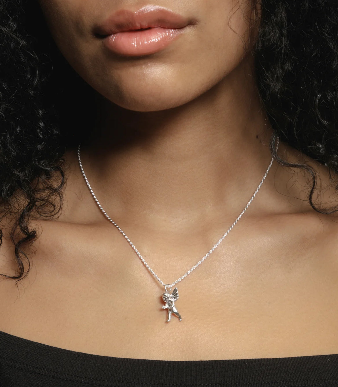 SS25 - Wolf Circus - Cherub Necklace | Sterling Silver - on model 2 
