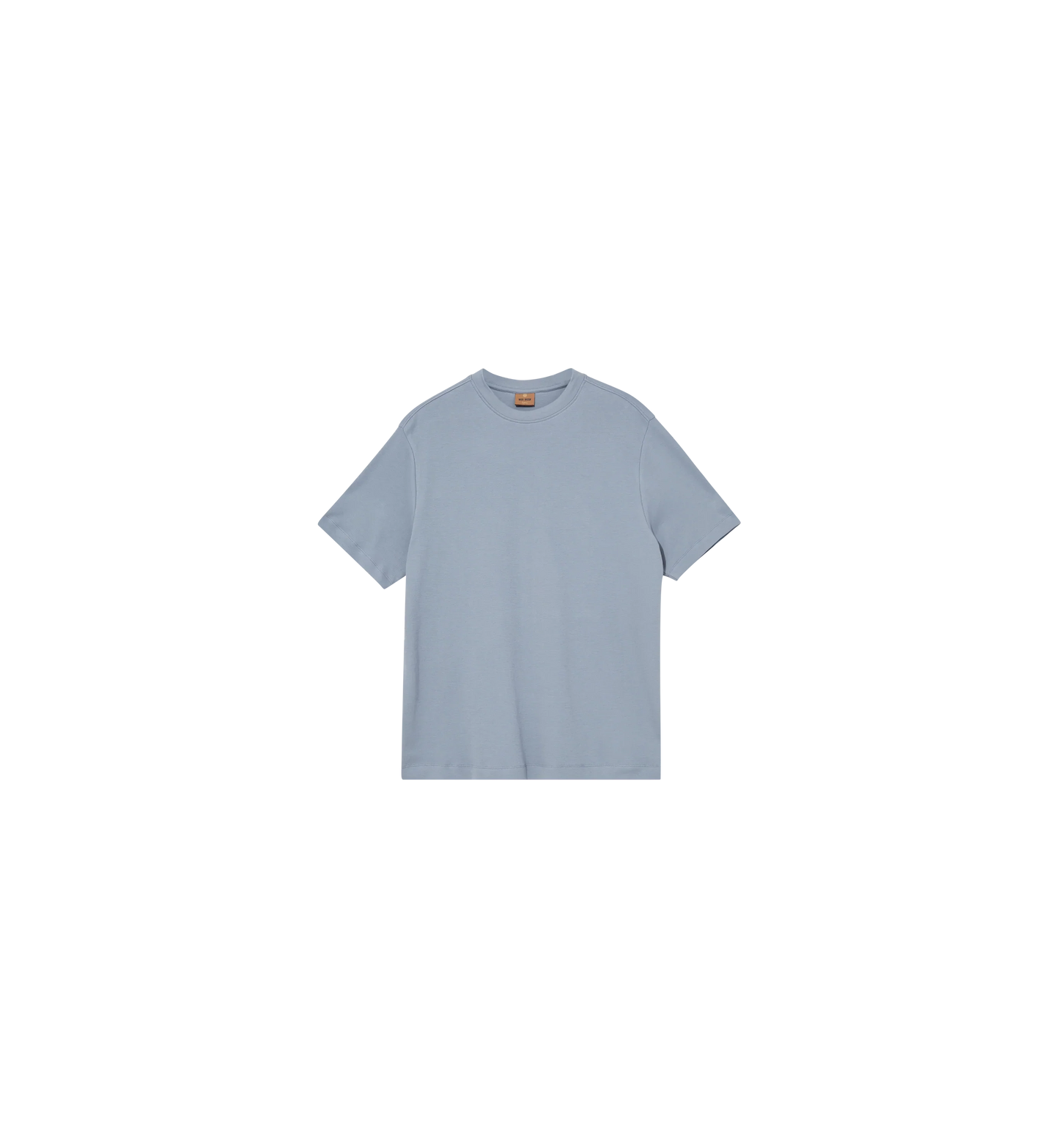 Mos Mosh Gallery mens beige crew neck cotton t-shirt with short sleeves and subtle chest logo in Kelowna in flint stone colour