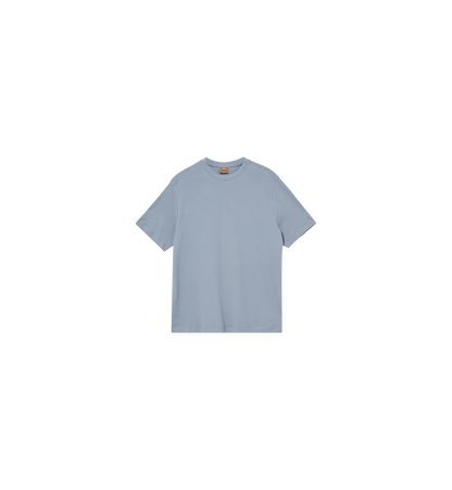Mos Mosh Gallery mens beige crew neck cotton t-shirt with short sleeves and subtle chest logo in Kelowna in flint stone colour