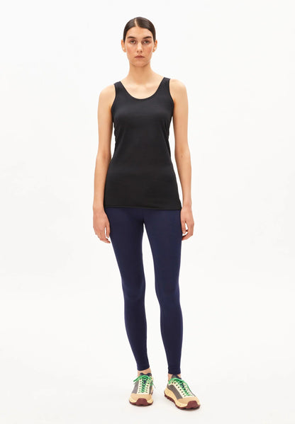 women's ARMEDANGELS Canada Single Jersey Top in Black, front full body view on model in Kelowna