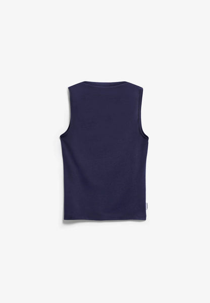 navy top against white background