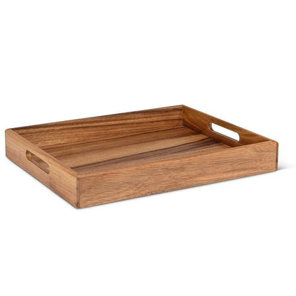 Wooden tray with handles on a white background