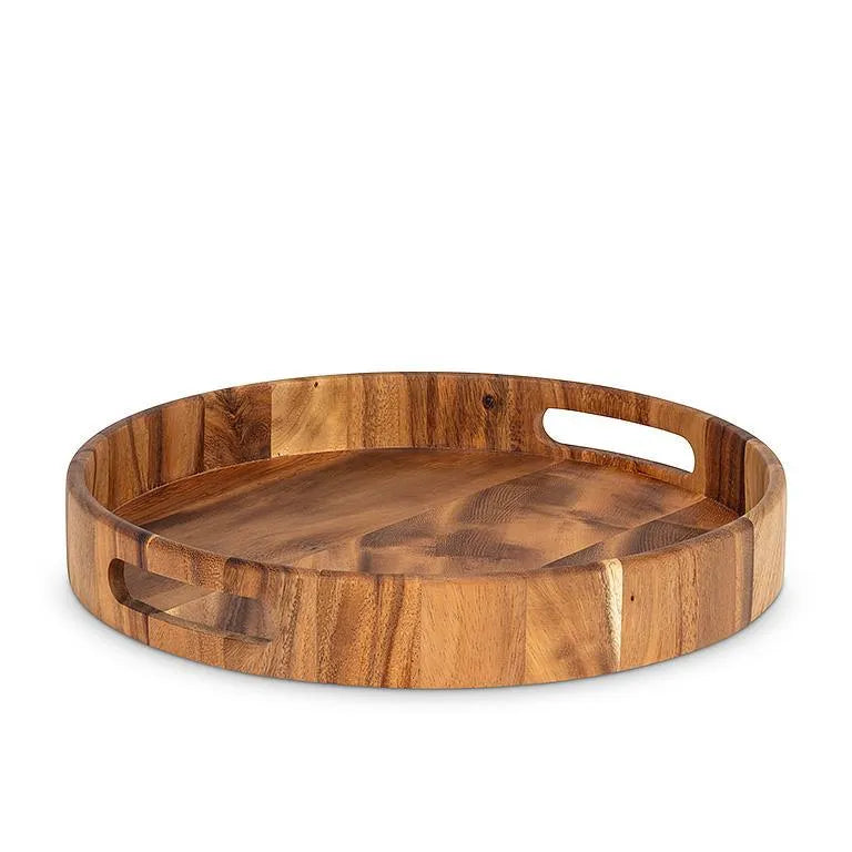 Wooden tray with handles on a white background