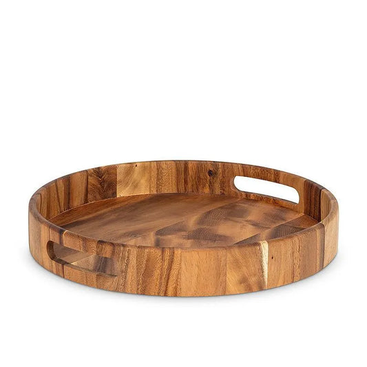 Wooden tray with handles on a white background