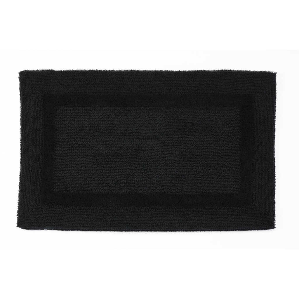 Black rectangular bath mat on a white background