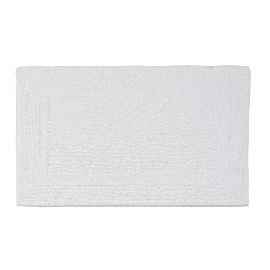 White bath mat on a light gray background