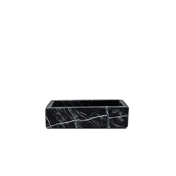 Black marble rectangular tray on a white background