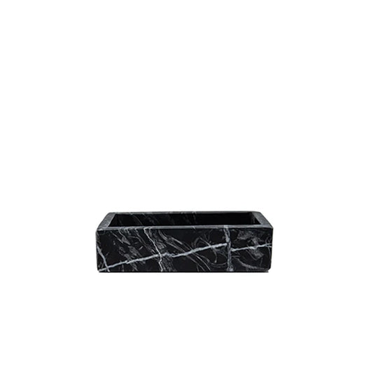 Black marble rectangular tray on a white background