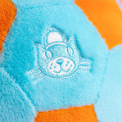 Jellycat Football/Soccer Ball in Blue and Orange Closeup