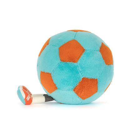 Jellycat Football/Soccer Ball in Blue and Orange, Side