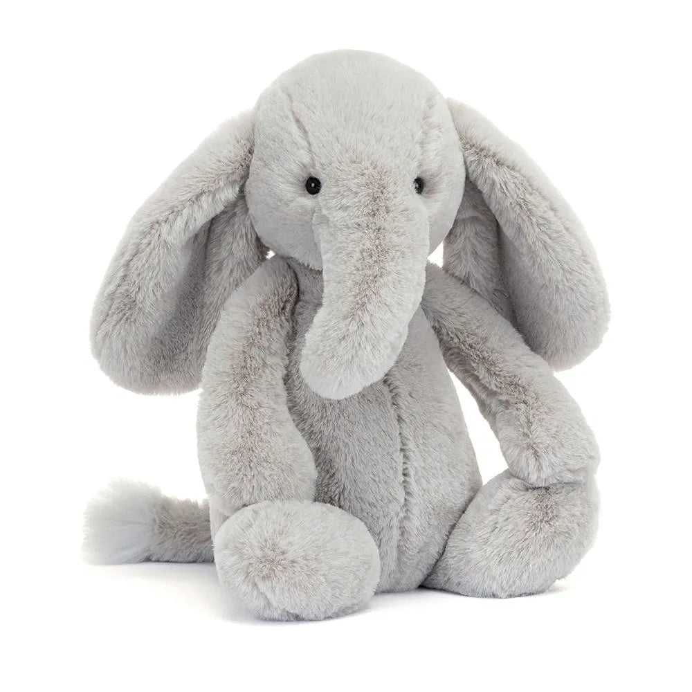 Plush toy elephant on a white background