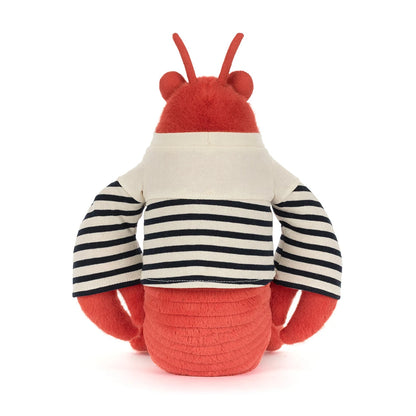 Plush Jellycat Larry the  Lobster with a striped shirt on a white background