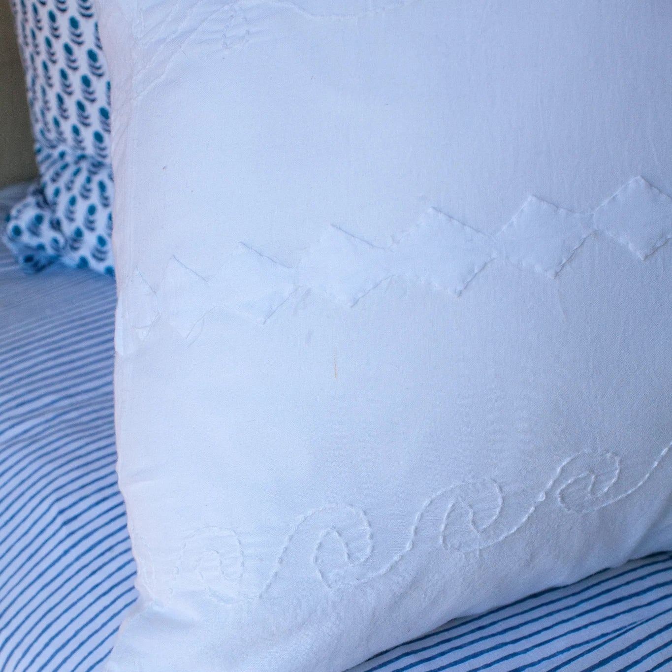 Kerry Cassill Block Print Pillow Case White Applique