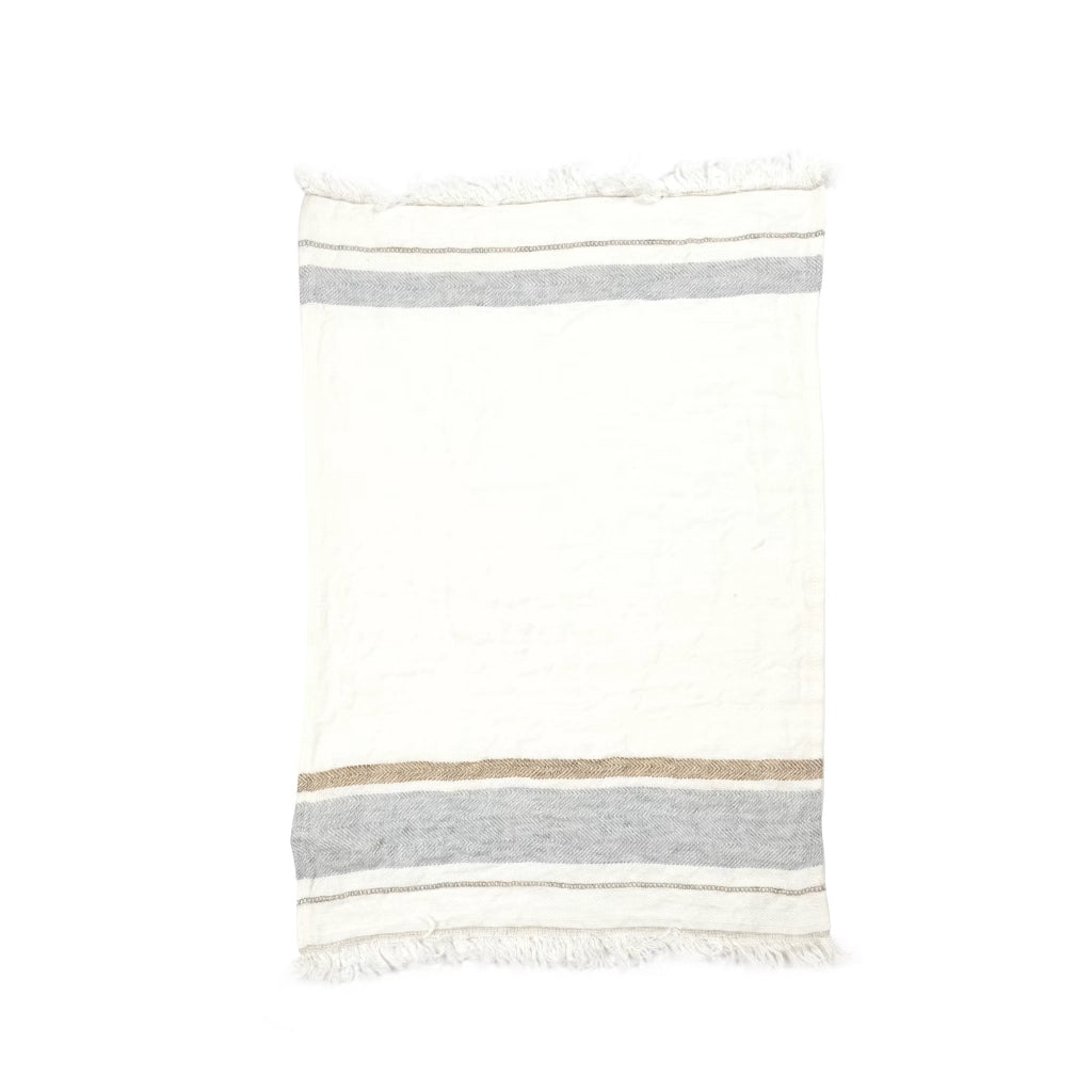 Striped towel with fringes on a white background