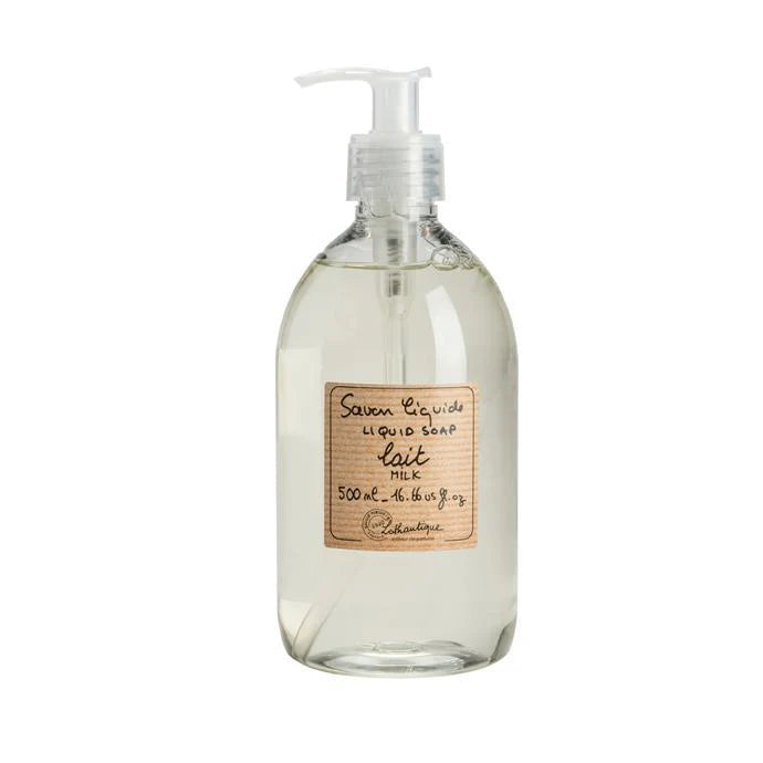 Lothantique liquid soap with a milk scent, 500ml bottle.