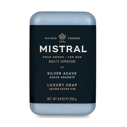 Mistral Silver Agave luxury soap bar on a white background